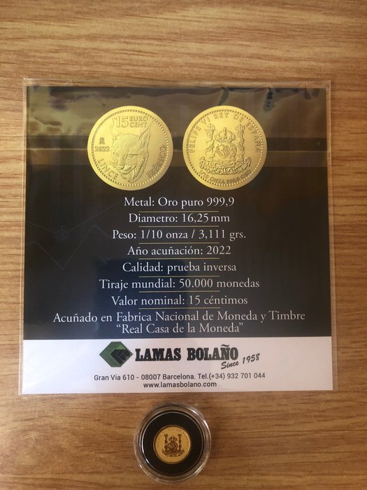 Spanien. 15 Cents 2022 "Lince Iberico" Proof