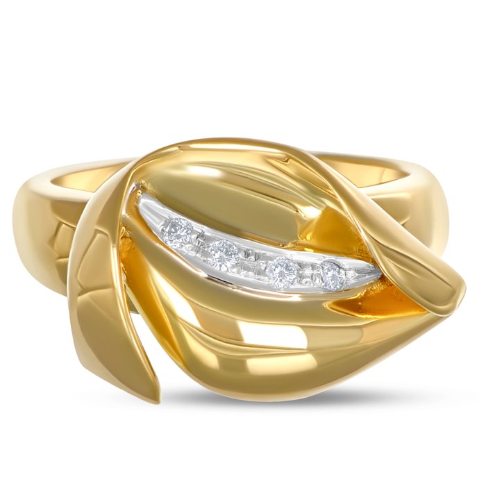 Ring - 18 kraat Gulguld, Hvidguld Diamant (Natur)