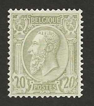 Belgien 1886 - 20c Oliven på grønlig - Leopold II med profil til venstre - centreret - OBP/COB 47