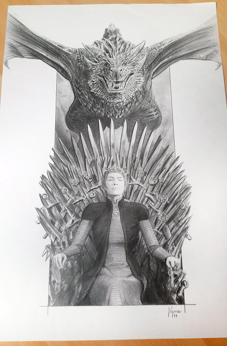 Giordano, Vincenzo Original drawing - Cinema Pencils - Game of Thrones - Cersei and the dragon - 2017