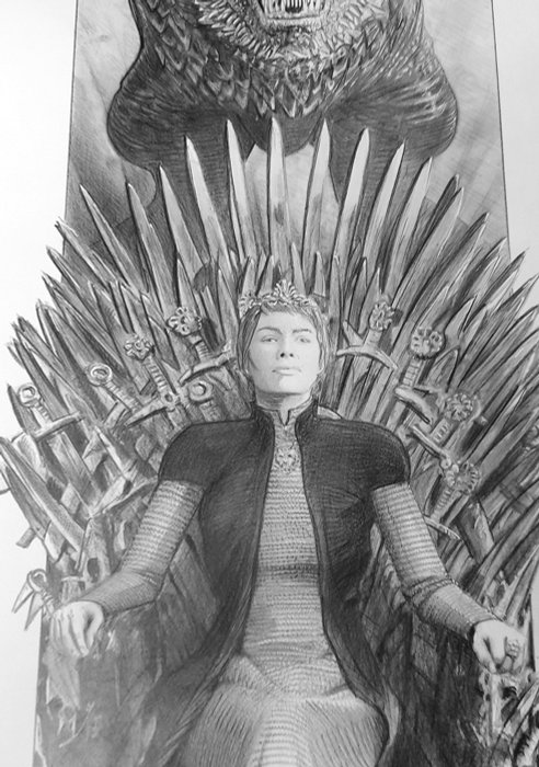 Giordano, Vincenzo Original drawing - Cinema Pencils - Game of Thrones - Cersei and the dragon - 2017