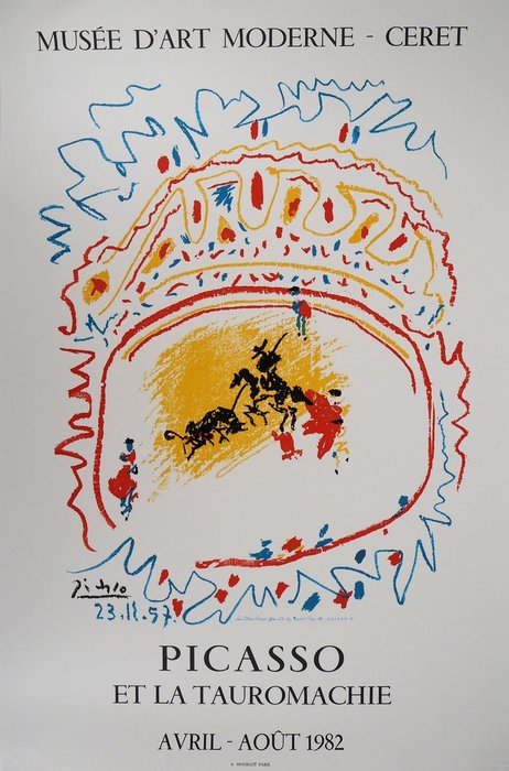 Pablo Picasso - Affiche originale d'exposition - La Tauromachie (Imp. Mourlot)