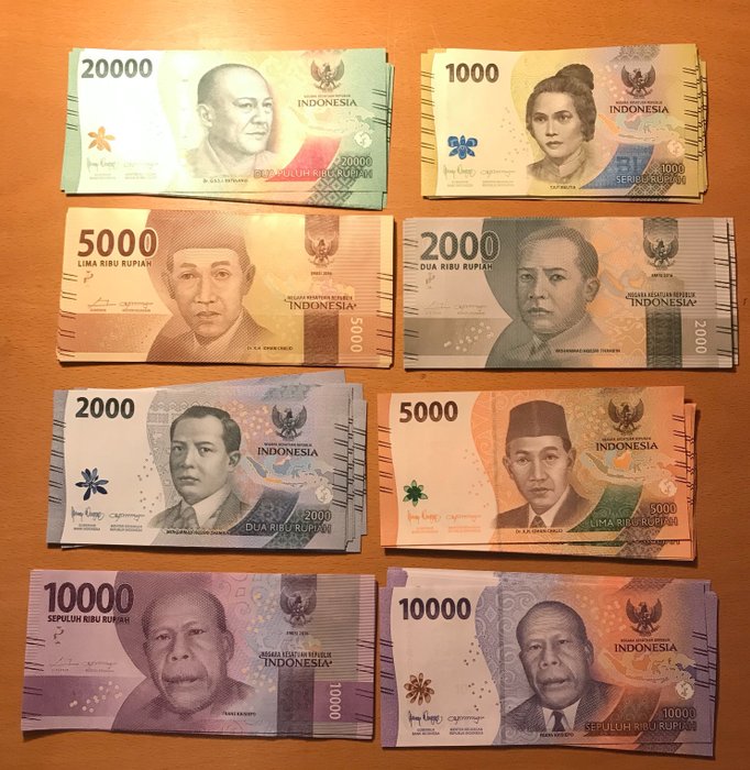 Indonesien. - 80 banknotes ( 8 x 10) 2016-2020  (Ingen mindstepris)