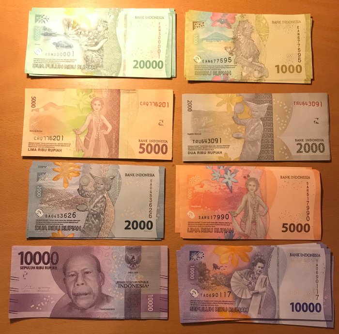 Indonesien. - 80 banknotes ( 8 x 10) 2016-2020  (Ingen mindstepris)