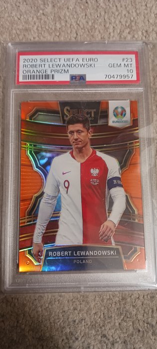 2020 Panini Select UEFA Euro Robert Lewandowski #23 Orange Prizm /125 PSA 10 - 1 Graded card