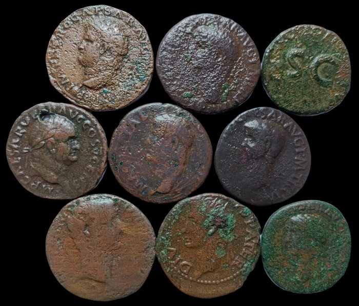 Romarriket. Lot of x Æ 9 Assēs (1st century AD)  (Ingen mindstepris)