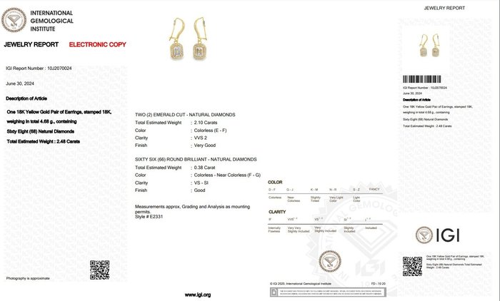 Øreringe - 18 kraat Gulguld -  2.48ct. tw. Diamant (Natur) - Diamant - Fantastiske diamanter