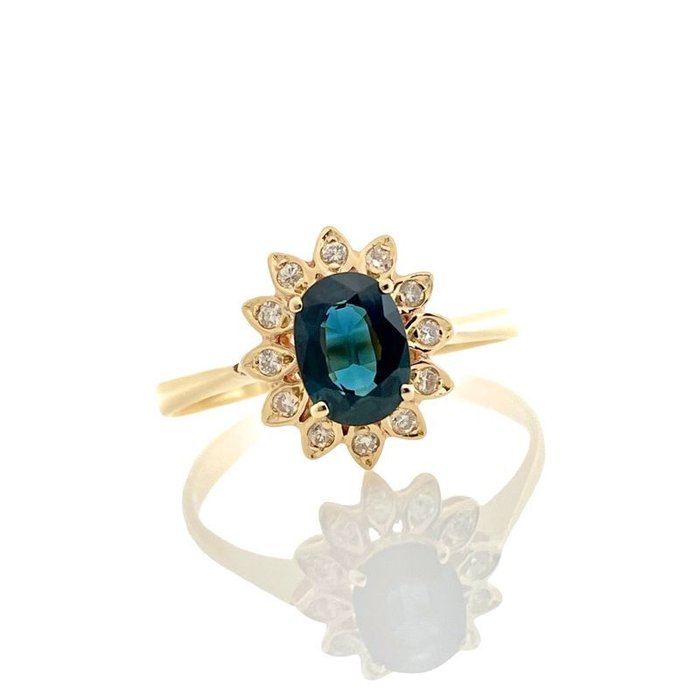 Ring - 14 karat Gulguld -  0.85ct. tw. Safir - Diamant - Royal Safir