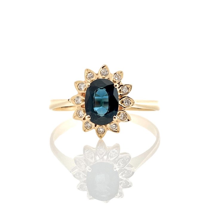 Ring - 14 karat Gulguld -  0.85ct. tw. Safir - Diamant - Royal Safir