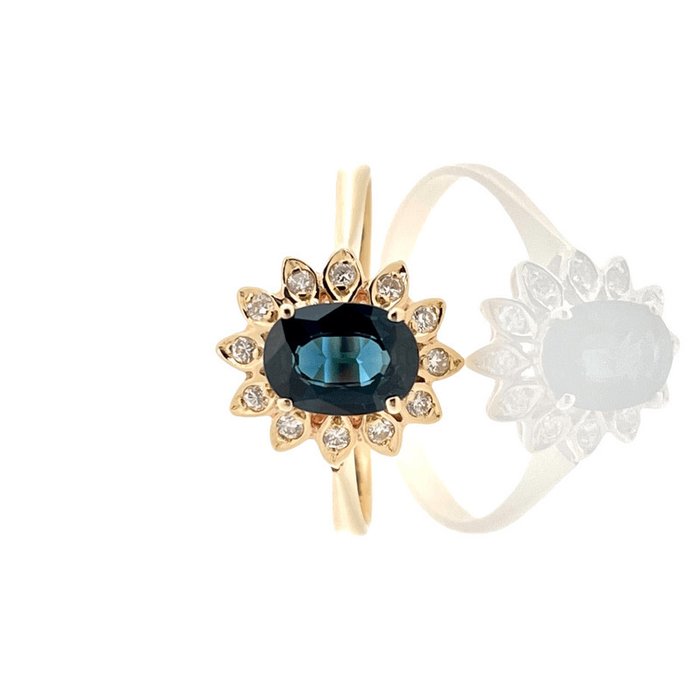 Ring - 14 karat Gulguld -  0.85ct. tw. Safir - Diamant - Royal Safir