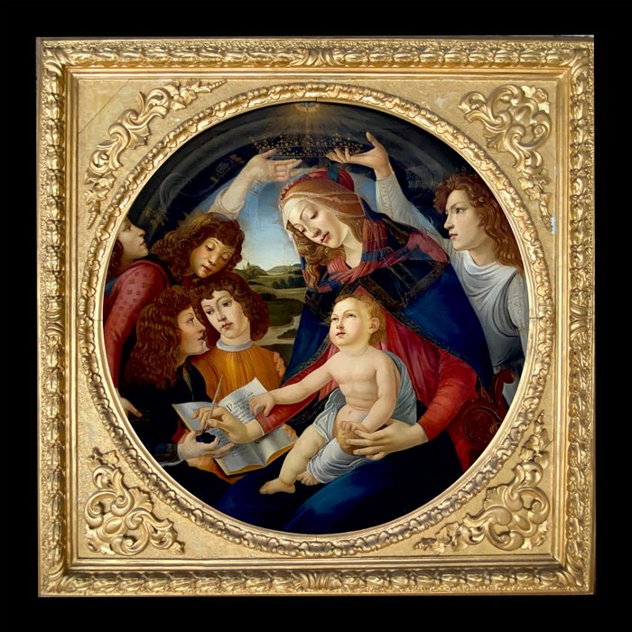 Escuela europea (XVIII-XIX), tras Botticelli - Madonna con bambino