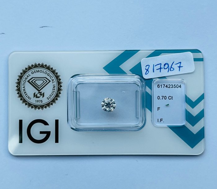 1 pcs Diamant  (Natur)  - 0.70 ct - Rund - F - IF - International Gemological Institute (IGI)