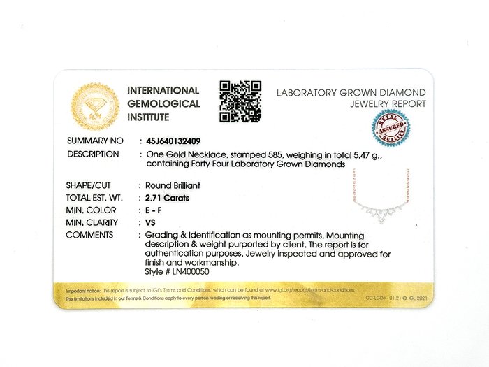 Halskæde - 14 karat Rosaguld -  2.71ct. tw. Diamant (Laboratoriedyrket)