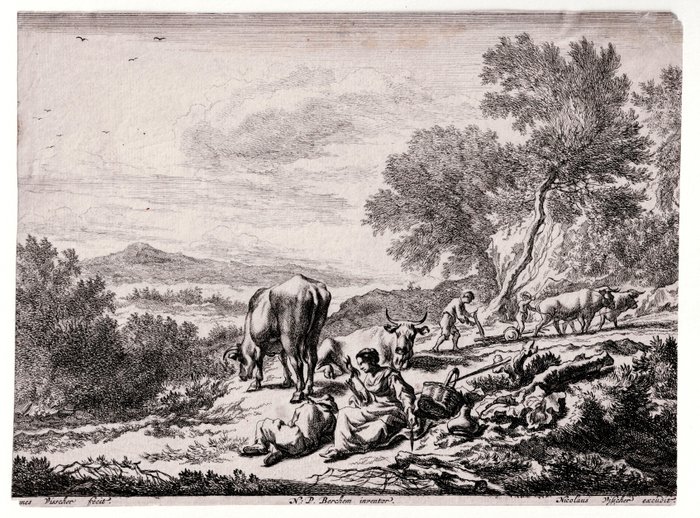 Johannes Visscher (1633-1712) - Pastoral Landscape after Nicolaes Berchem