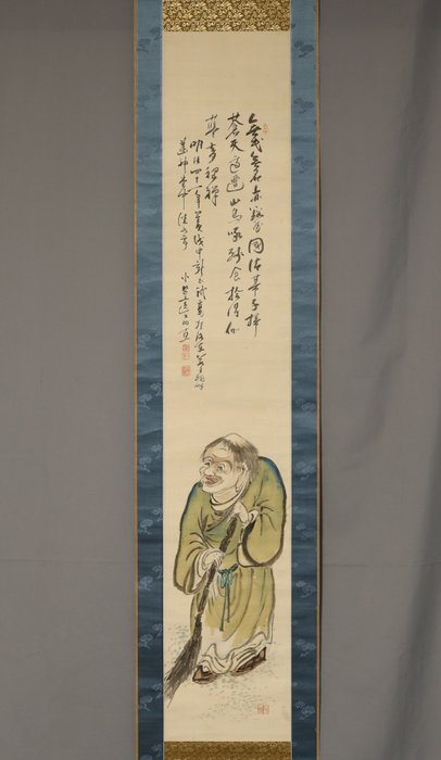 "Jittoku,拾得"- With signature Shoko itsushi denchoku 小篁逸士田直 - Tanomura Shoko (1879-1910), Tomo-bako - Japan