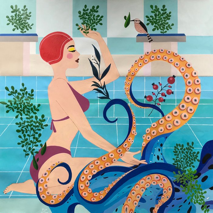 Artemisia - Natatorium 2 - Woman with Octopus - Tentacles - SeaLife - Art-Deco - XLarge