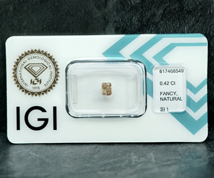 Ingen mindstepris - 1 pcs Diamant  (Naturfarvet)  - 0.42 ct - Fancy Brunlig Gul - SI1 - International Gemological Institute (IGI)