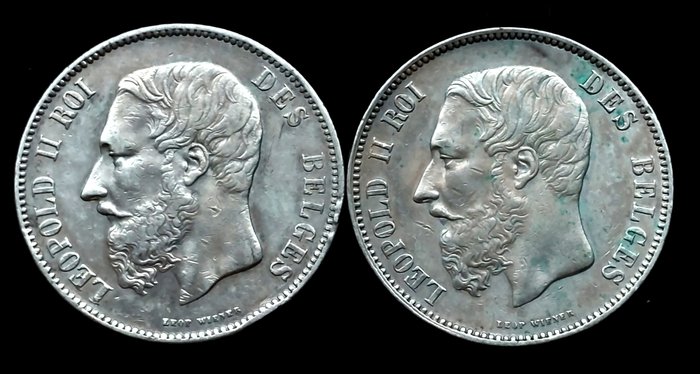 Belgien. 2 moedas - 5 Francs - Léopold II small head 1971-1973  (Ingen mindstepris)