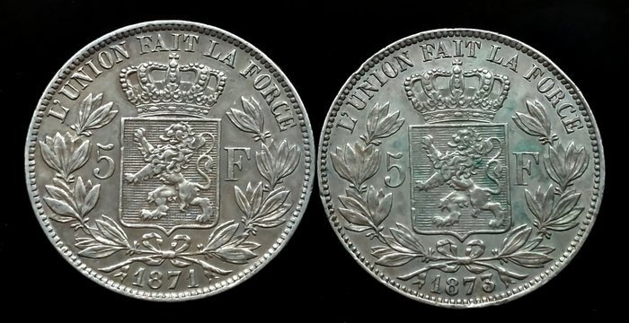 Belgien. 2 moedas - 5 Francs - Léopold II small head 1971-1973  (Ingen mindstepris)