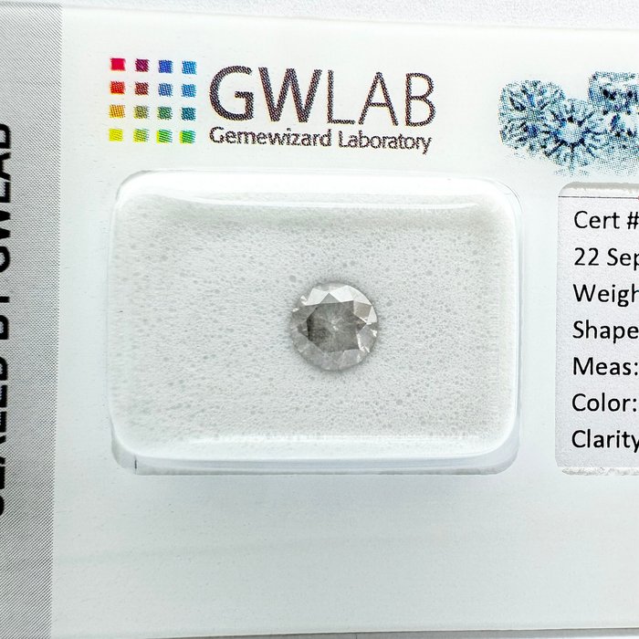 Ingen mindstepris - 1 pcs Diamant  (Naturfarvet)  - 0.52 ct - Rund - Fancy Grå - I2 - Gemewizard Gemological Laboratory (GWLab)