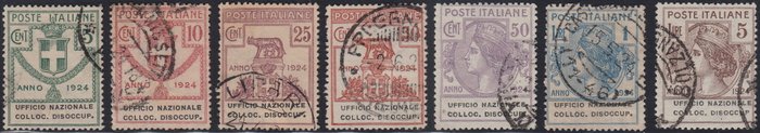 Italien Kongerige 1924 - Semi-statslige organer, serie "Det nationale arbejdsløshedskontor." brugt med originale aflysninger. - n. 62/68