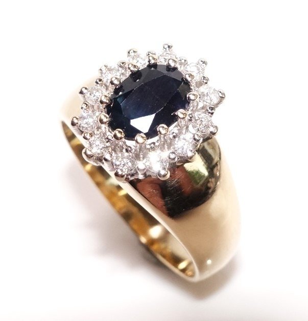 Ring - 14 karat Gulguld, Hvidguld -  0.90ct. tw. Diamant (Natur)  - Safir