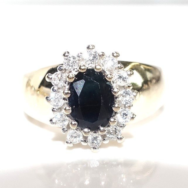 Ring - 14 karat Gulguld, Hvidguld -  0.90ct. tw. Diamant (Natur)  - Safir