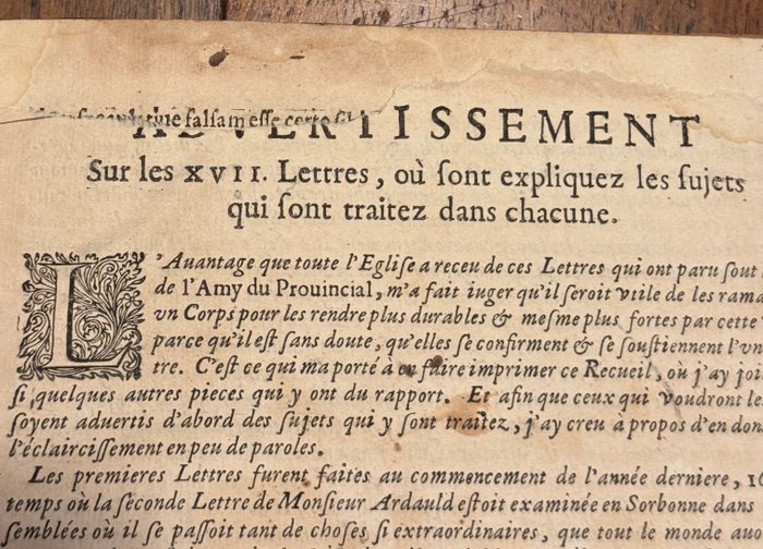 Blaise Pascal - Les Provinciales ou les lettres escrites par Louis de Montalte à un Provincial de se amis  aux RR. - 1657