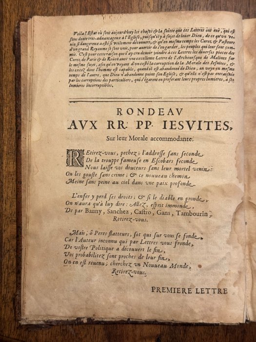 Blaise Pascal - Les Provinciales ou les lettres escrites par Louis de Montalte à un Provincial de se amis  aux RR. - 1657