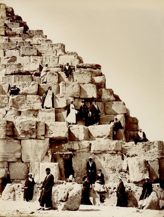 Unknown photographer (possibly Felix Bonfils) - (Giza, Egypt) Climbing the Great Pyramid of Giza, Egypt, 1890´s