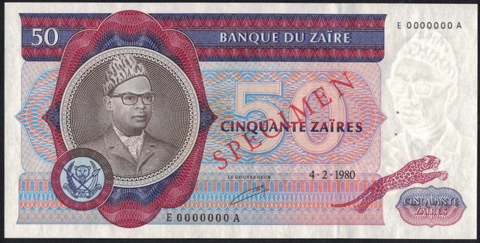 Zaire - 50 Zaire 1980 - SPECIMEN - Pick 25s  (Ingen mindstepris)