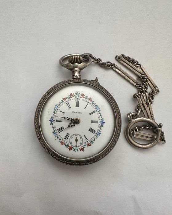 Urania Silver Pocket Watch with chain - Lommeur - 1901-1949