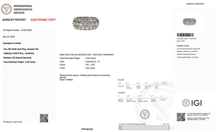 Ring - 18 kraat Hvidguld -  2.20ct. tw. Diamant (Natur)