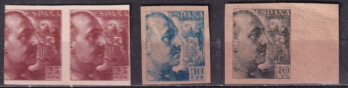 Spanien 1939 - sæt - General Franco - Variedades Papel carton, Calcado al dorso, Doble impresion, Fuelle