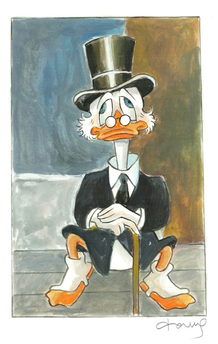 Tony Fernandez - Scrooge McDuck Inspired By Amadeo Modigliani's "Seated Man with a Cane" (1918) - Original Painting