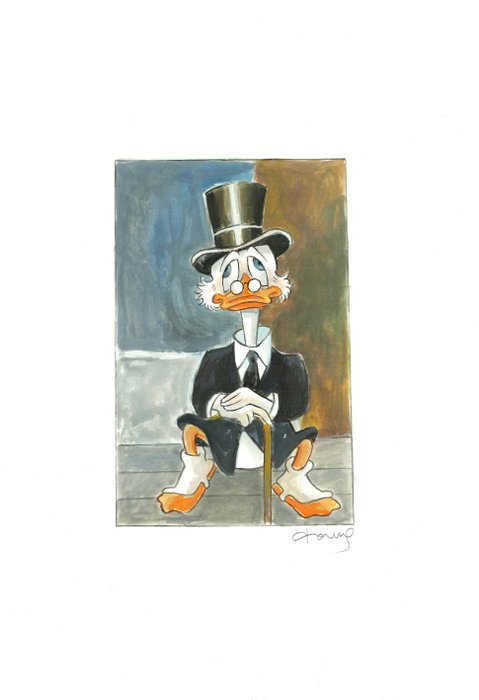 Tony Fernandez - Scrooge McDuck Inspired By Amadeo Modigliani's "Seated Man with a Cane" (1918) - Original Painting