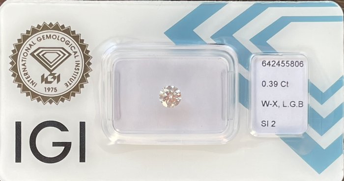 Ingen mindstepris - 1 pcs Diamant  (Natur)  - 0.39 ct - Rund - SI2 - International Gemological Institute (IGI) - W-X. lys grønlig brun