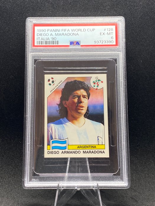 1990 Panini World Cup Stickers Diego Maradona #128 PSA 6 - 1 Graded sticker