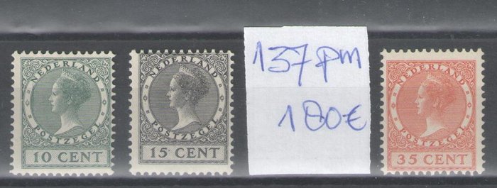 Holland 1924 - Udstillingsmærker med pladefejl - NVPH 136, 137pm, 138