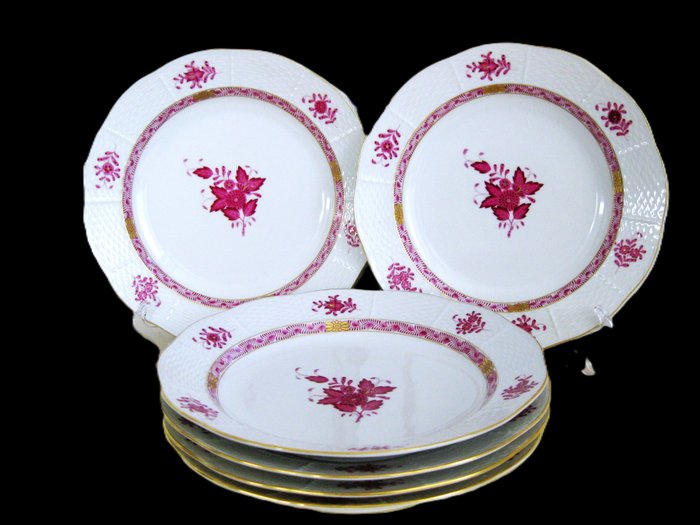 Herend - Tallerken - 6 Dinerborden - chinese Bouquet "patroon Apponyi Purple" Ø 24,7 cm. - Porcelæn