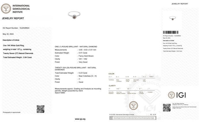 Ring - 14 karat Hvidguld -  0.64ct. tw. Diamant (Naturfarvet) - Diamant