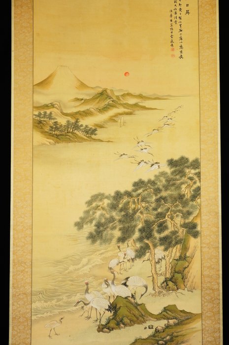 Flog of cranes - ca 1891 (Meiji) - Unsen 雲泉 - Japan - Meiji-perioden (1868-1912)  (Ingen mindstepris)