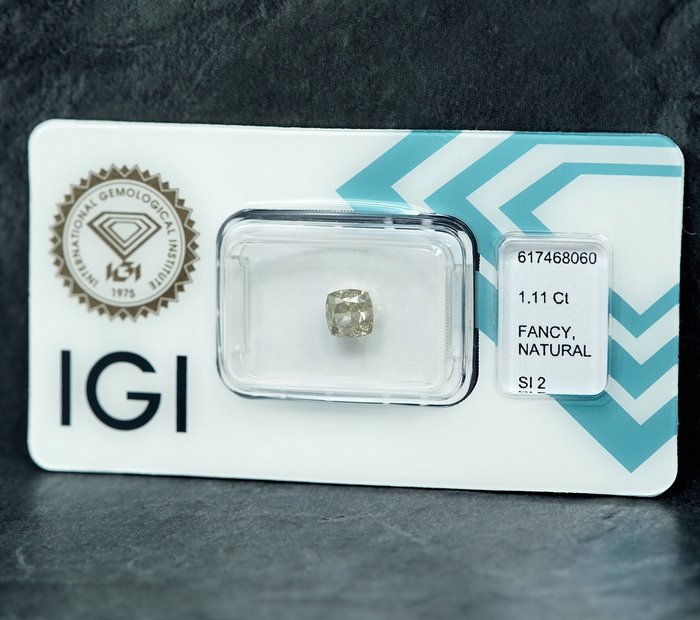 1 pcs Diamant  (Naturfarvet)  - 1.11 ct - Fancy light Grålig Gul - SI2 - International Gemological Institute (IGI)