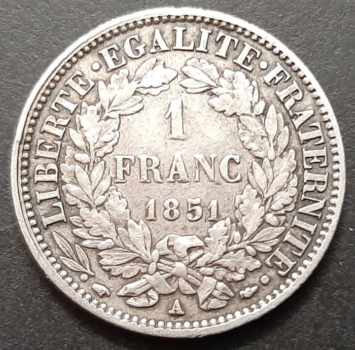 Frankrig Second Republic (1848-1852) 1 Franc 1851-A Paris "Cérès"