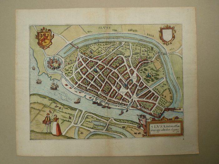 Holland - Zeeland, Sluis; Lodovico Guicciardini / W. Blaeu - Sluysa teutonicae (...) - 1601-1620