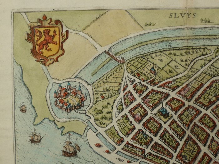 Holland - Zeeland, Sluis; Lodovico Guicciardini / W. Blaeu - Sluysa teutonicae (...) - 1601-1620