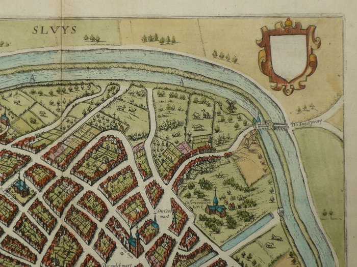 Holland - Zeeland, Sluis; Lodovico Guicciardini / W. Blaeu - Sluysa teutonicae (...) - 1601-1620