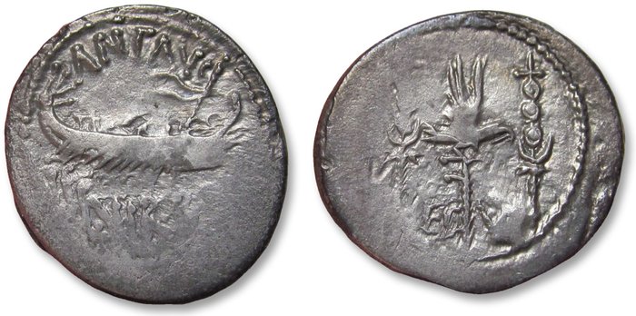 Romerske Republik (Imperatorial) Mark Antony Denarius Patrae mint 32-31 BC - LEG V or VI -