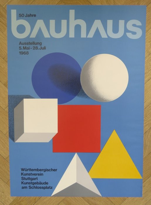 Herbert Bayer - Affiche originale d'exposition - Les 50 ans du Bauhaus - Stuttgart - 1968