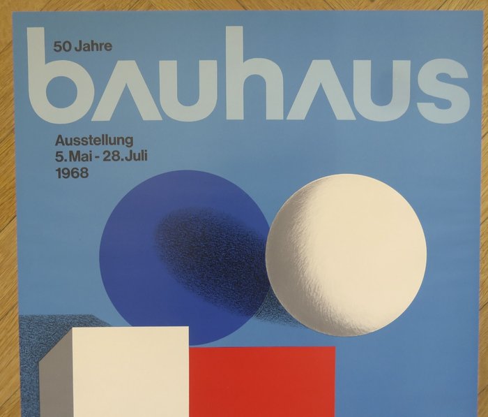 Herbert Bayer - Affiche originale d'exposition - Les 50 ans du Bauhaus - Stuttgart - 1968